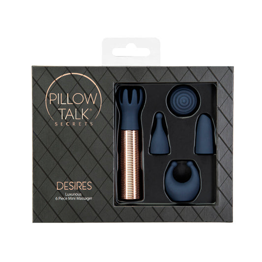 Pillow Talk Secrets Desires 6-Piece Silicone Mini Massager Set - Navy