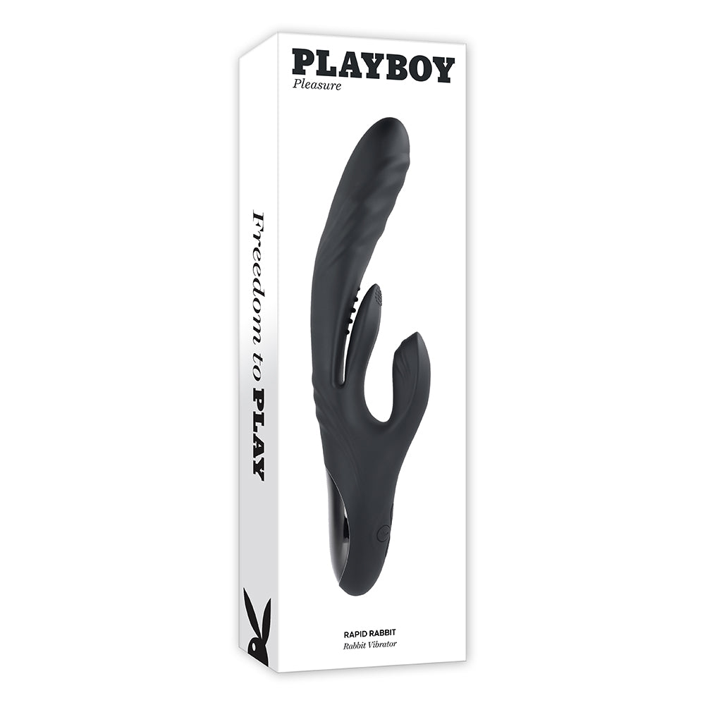 Playboy Rapid Rabbit Rechargeable Silicone Dual Stimulation Vibrator Black-0