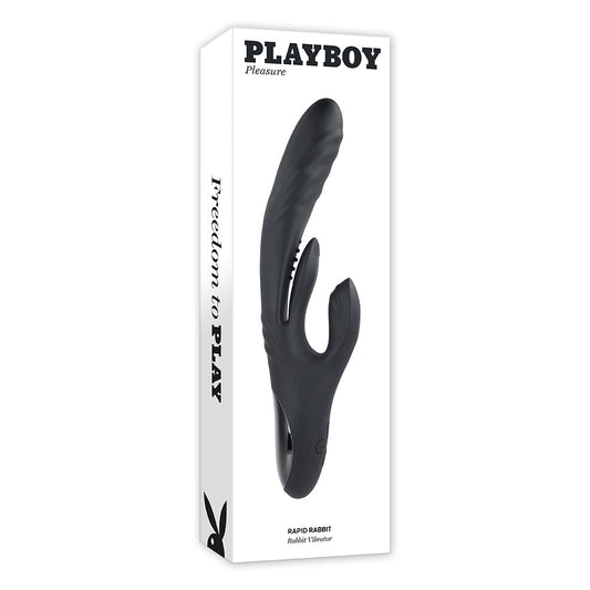 Playboy Rapid Rabbit Rechargeable Silicone Dual Stimulation Vibrator Black-0