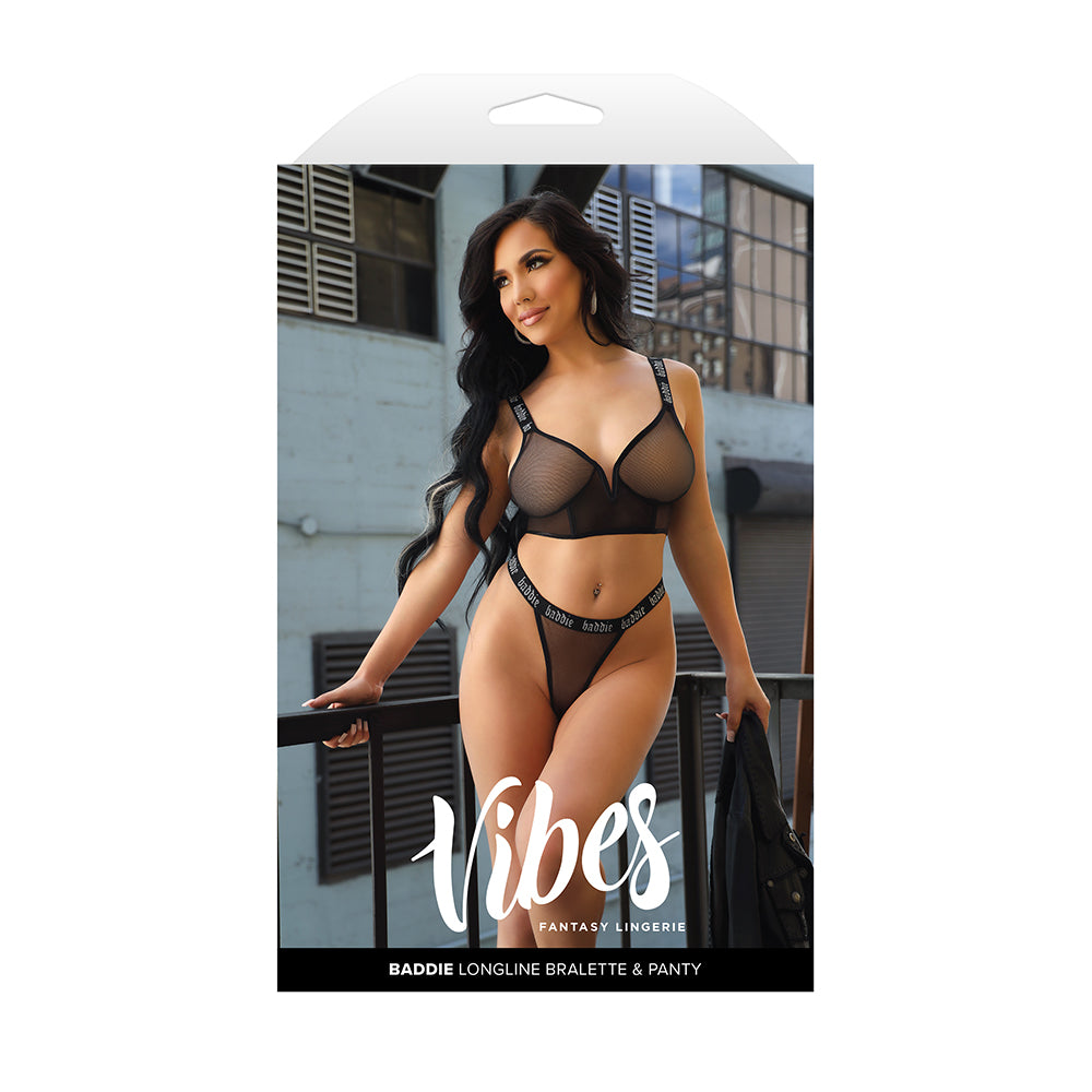 Fantasy Lingerie Vibes Baddie Longline Mesh Bralette & Panty Set L/XL