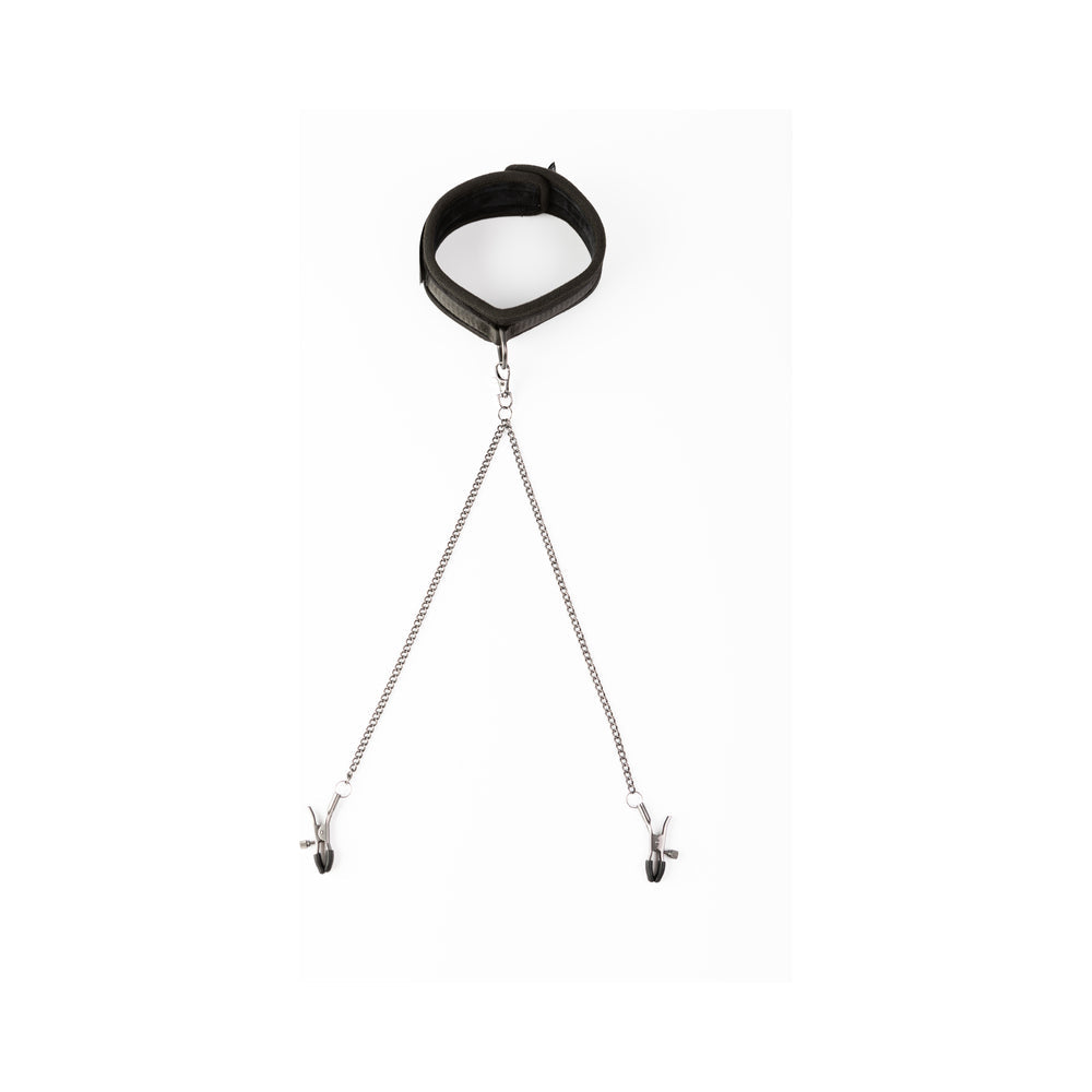 SEI MIO Twin Tweaks Velvet Collar with Nipple Clamps - BDSM Bondage Set