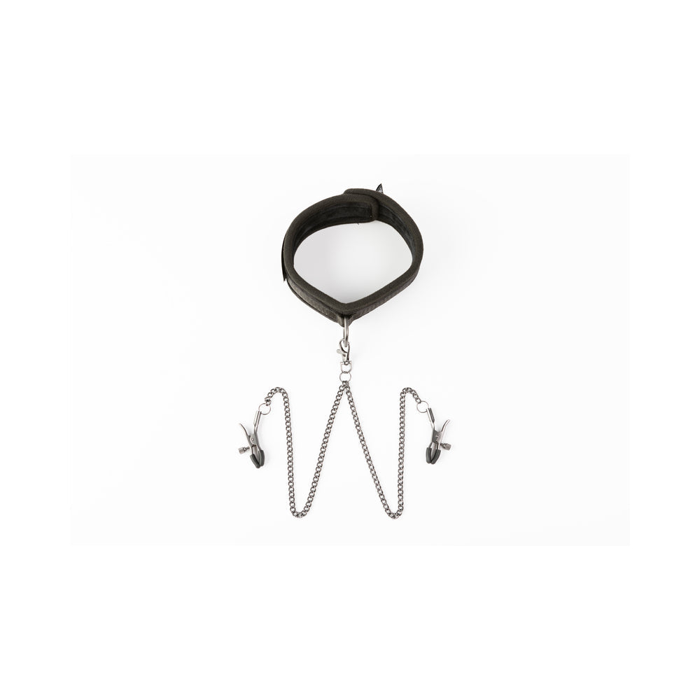 SEI MIO Twin Tweaks Velvet Collar with Nipple Clamps - BDSM Bondage Set