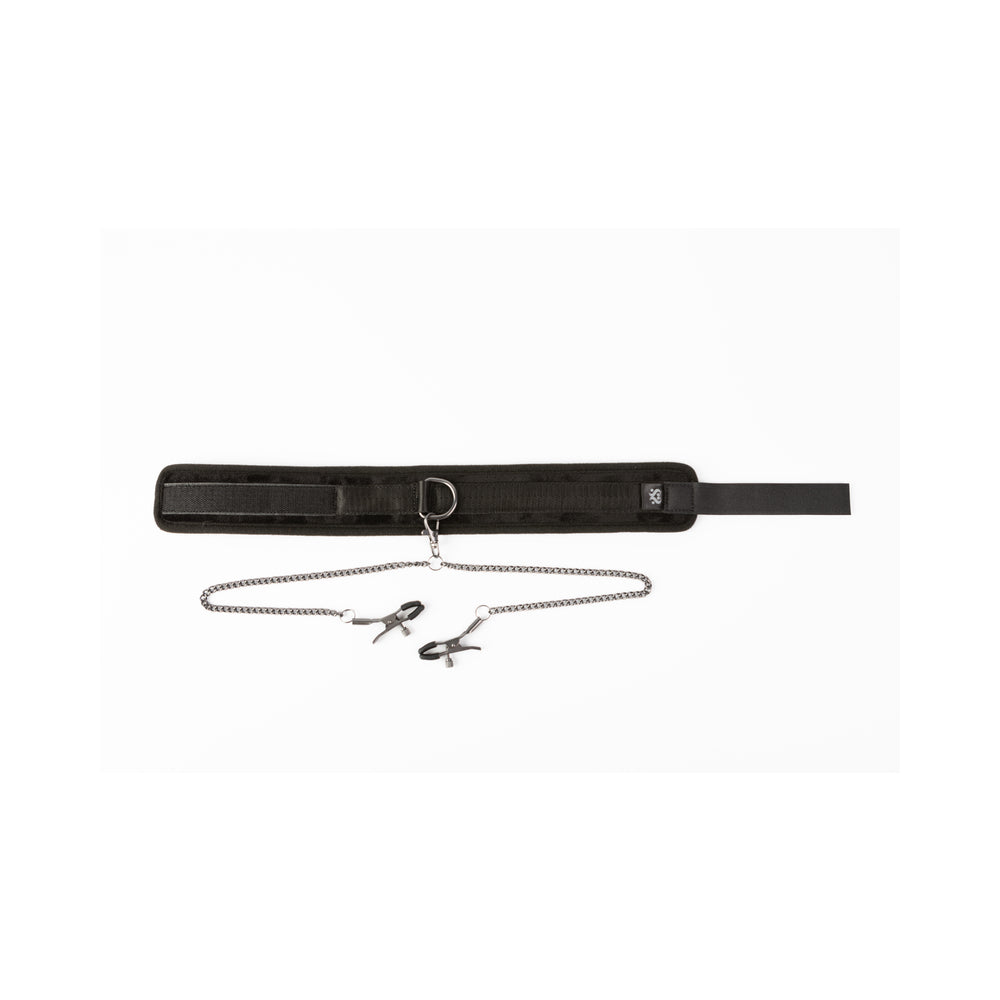 SEI MIO Twin Tweaks Velvet Collar with Nipple Clamps - BDSM Bondage Set