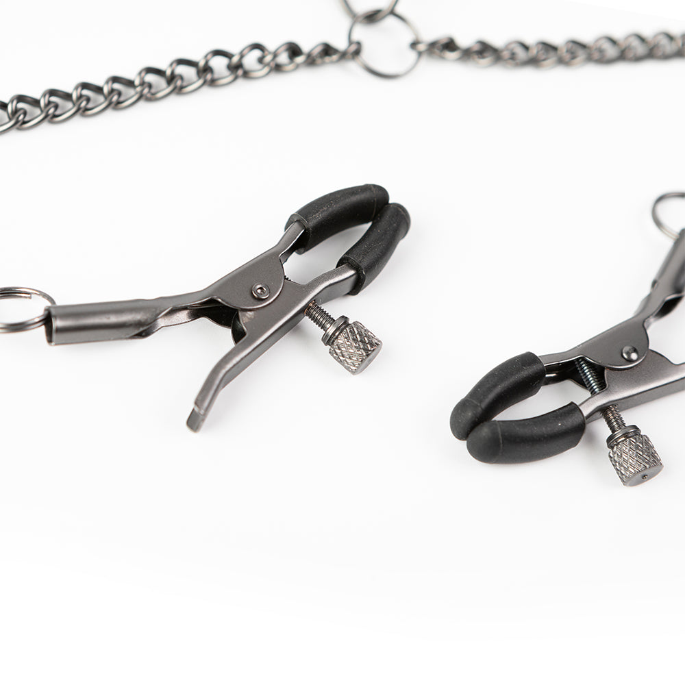SEI MIO Twin Tweaks Velvet Collar with Nipple Clamps - BDSM Bondage Set